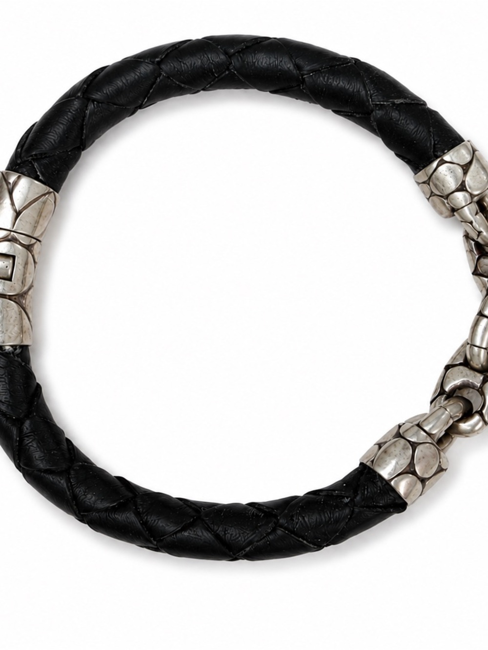 John Hardy Sterling Silver 925 & Black Braided Leather Bracelet